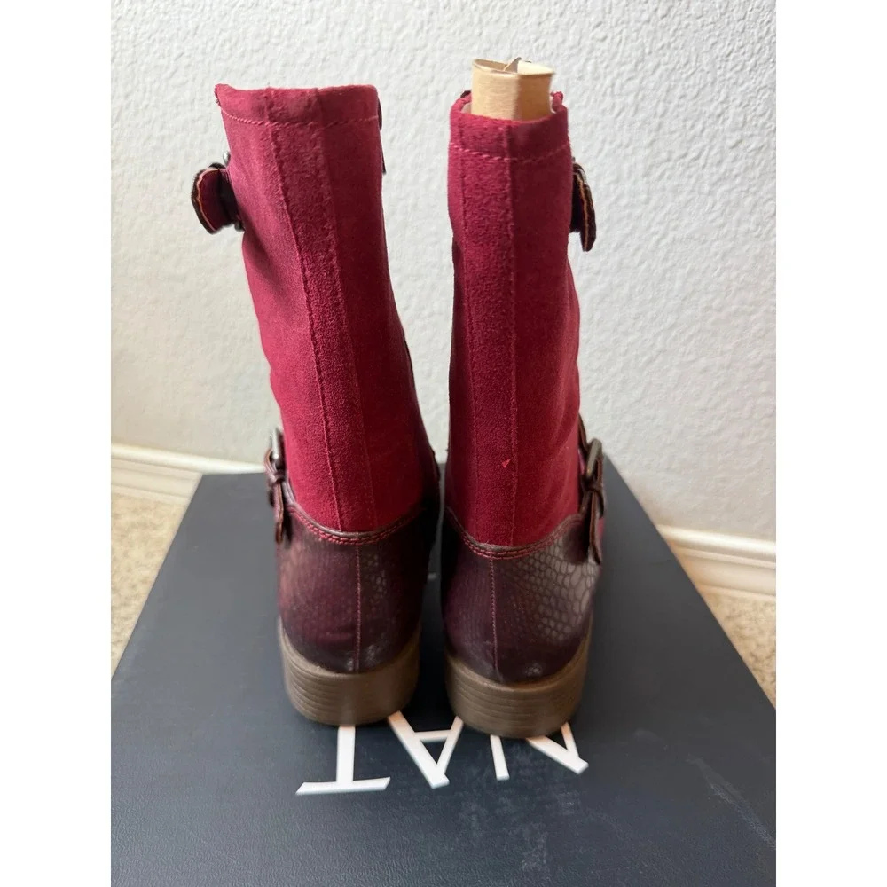 Naturalizer Genna Plum Rouge Suede Mid-Calf Buckle Boots Women's 7M